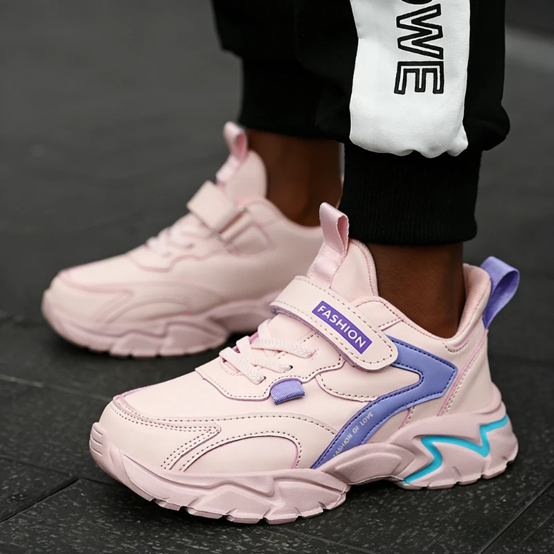 

Girls Pink Fashion Sneakers with Adjustable Strap Non Slip Platform Lightweight Casual Walking Shoes Kid Comfortable Daily Wear