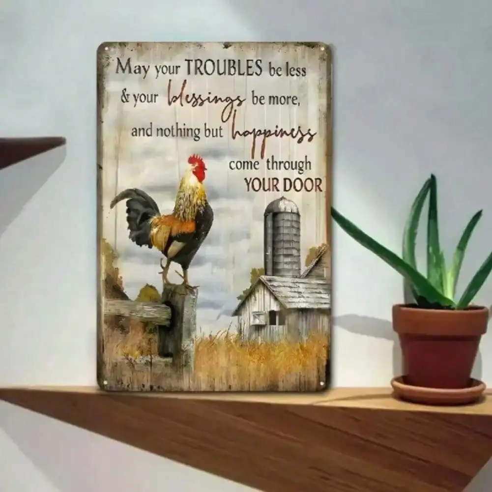 لوحة فنية جدارية على شكل ديك عتيقة لديكور المزرعة الريفية مع رسالة ملهمة لغرفة المعيشة وغرفة النوم والمطبخ #4