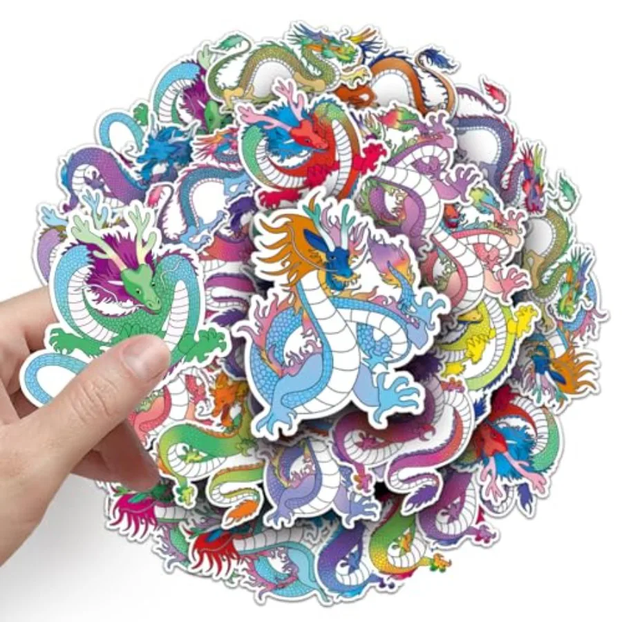 Chinese Dragon Stickers 50PCS Colourful Vinyl Loong Style Waterproof Laptop Travel Map Stickers for Water Bottles Graffiti Pack view 2