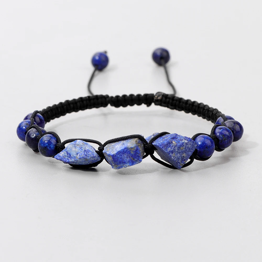 Natural Irregular Lapis Lazuli Stone Bracelet Reiki Healing Tourmaline Quartz Beads Bracelet Adjustable Women Men Energy Jewelry