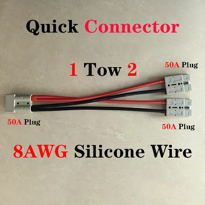 Silicone Wire Dual Y Adapter Double Pole 50 Amp Plug With 8AWG Silicone Cable, Quick Connector 30cm 50cm Bundle