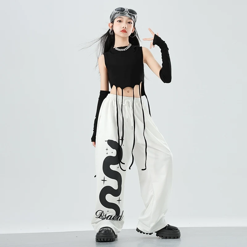 2025 여자를위한 새로운 힙합 정장 재즈 댄스 의상 조끼 바지 정장 Kpop 댄스 의류 스트리트 댄스 Catwalk 쇼 착용 DQL10600
