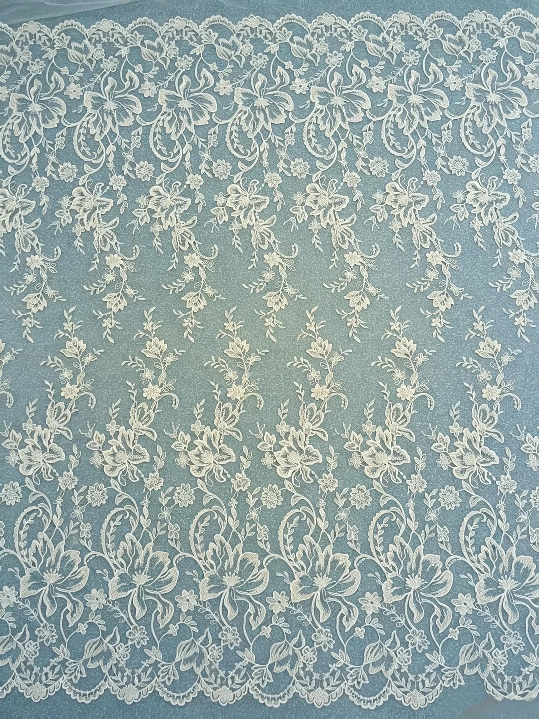 1 Yard 3D Beaded Haute Couture Fabric with Pearl and Clear Sequin  , Off White Bridal Gown Wedding Dress Fabric view 5