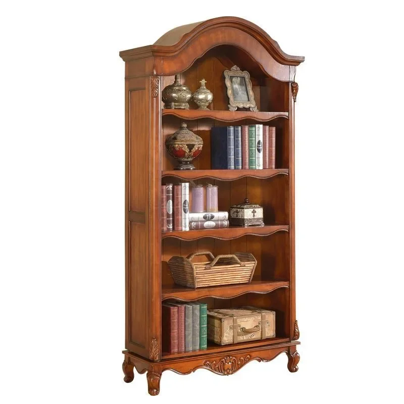 All solid wood bookcase, study furniture, bookcase, living room cabinet, European bedroom, vintage shelf, floor-to-ceiling