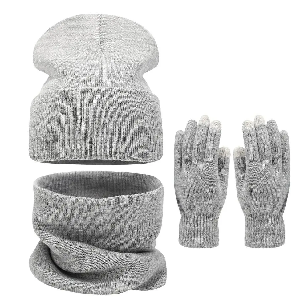 3Pcs/Set Set Topi, Syal, dan Sarung Tangan Musim Dingin yang Hangat, Tebal, Anti Angin, Rajutan, Set Beanie Snood, Syal Elastis Lembut, Penghangat Leher untuk Pria Wanita