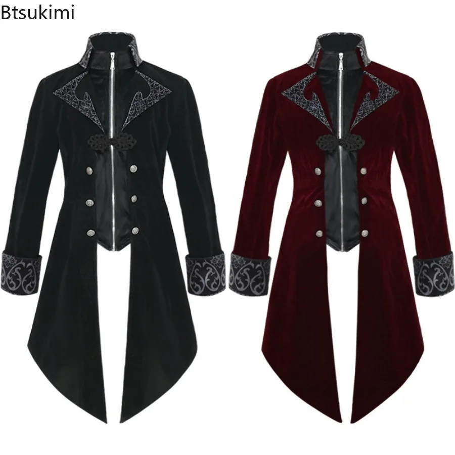 

Men's Halloween Christmas Gothic Medieval Steampunk Dress Cosplay Costume Velet Stand Collar Tailcoat Vampire Stage Jacket coats