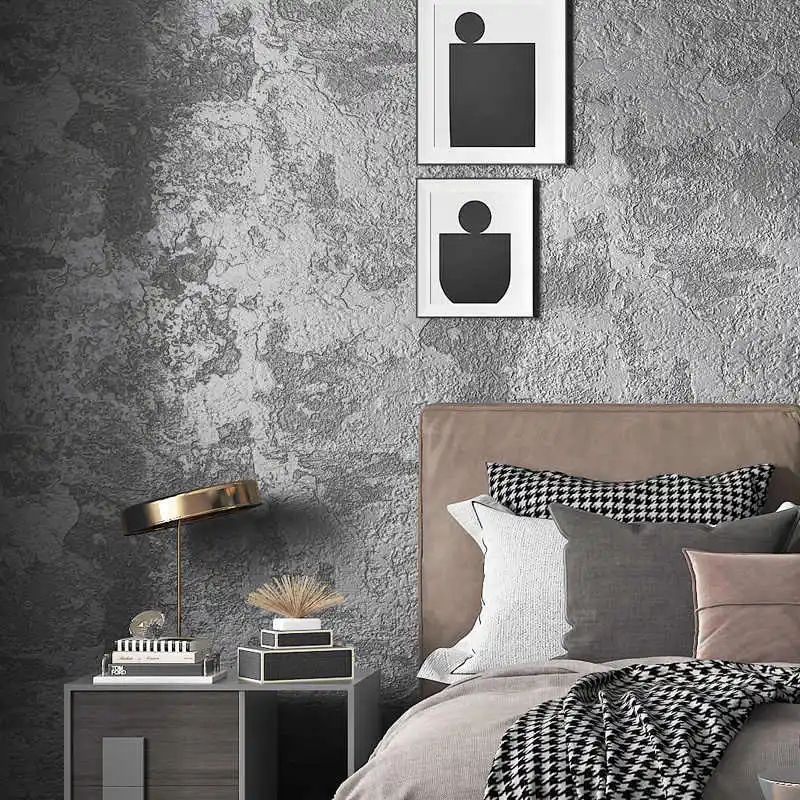 Dark Grey Vintage Vinyl Concrete Wall Effect Wallpaper Retro Plain Texture PVC Wall Paper Bedroom Living Room Background Decor