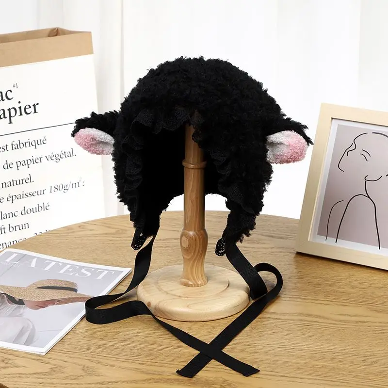 قبعات حماية أذن الأغنام اللطيفة للنساء ، صوف خروف سميك ، مضاد للبرد ، خارجي ، مقاوم للرياح ، قبعات أذن للفتيات ، دافئ ، شتوي