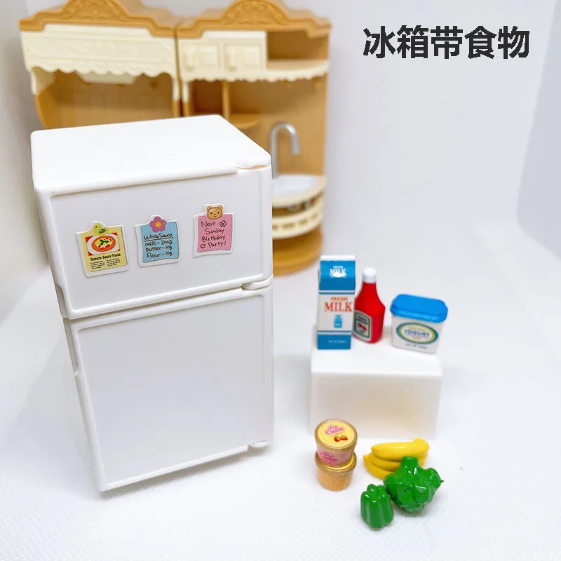 1: 12 Doll House Cartoon Mini Refrigerator+Food Miniature Food Play Kitchen Scene Pocket Furniture Model Playhouse Toys