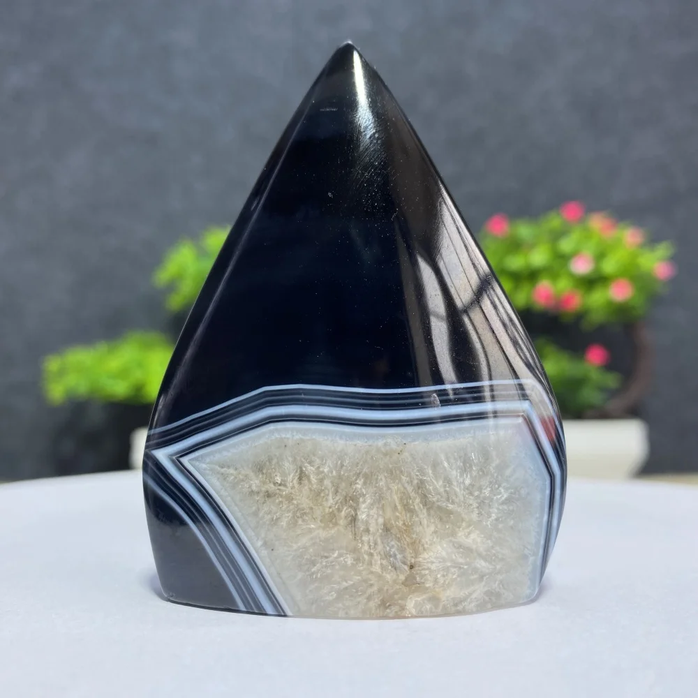 Black Striped Agate Stone Free Form Tower Natural Crystal Polishing  Meditation Healing Mineral Quartz Home Decoration Gift
