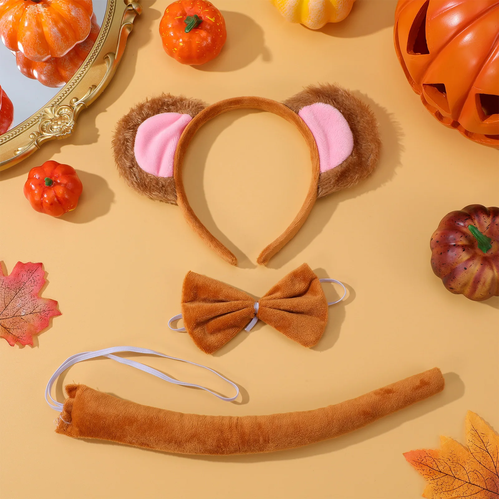 1 Zestaw Opaska na Głowę z Motywem Małpy, Ogon, Muszka, Akcesoria do Kostiumu Zwierzęcego, Halloween, Karnawał, Artykuły na Imprezę