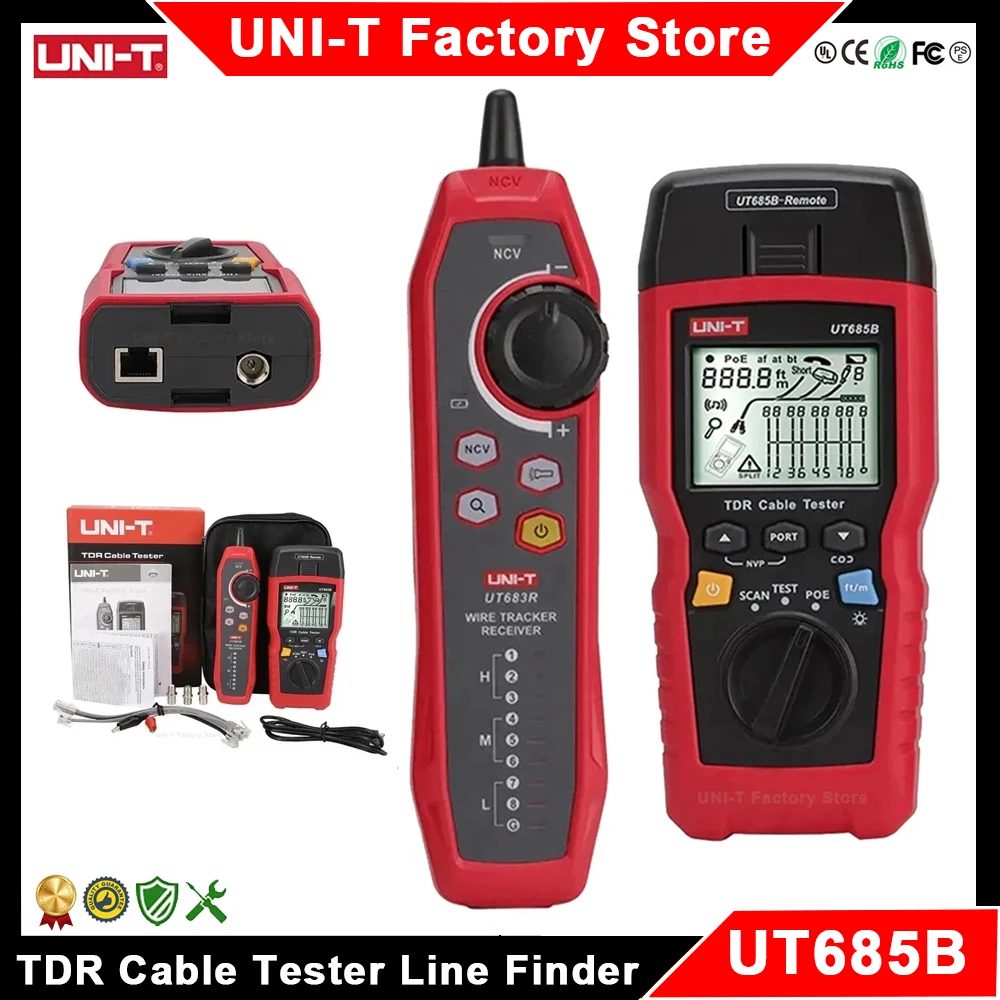 UNI-T UT685B Kit TDR Cable Tester Pair coassiale POE Network Cable Length Sequence Detector RJ11 RJ45 Plug Adapter Digital Meter