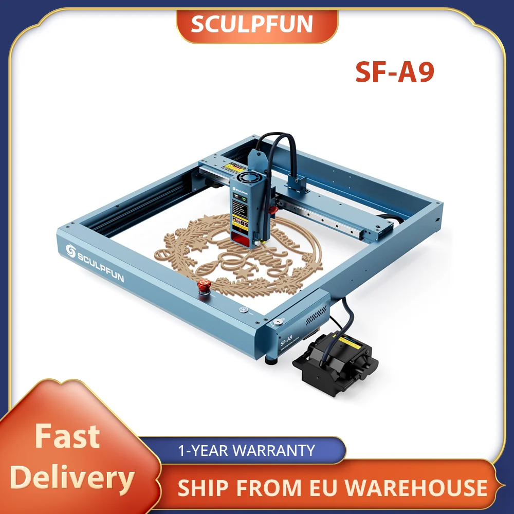 SCULPFUN SF-A9 Laser Engraver Cutter 40W/20W Switchable Laser Power Auto Air Assist, 36000mm/min Engraving Speed Auto Air Assist