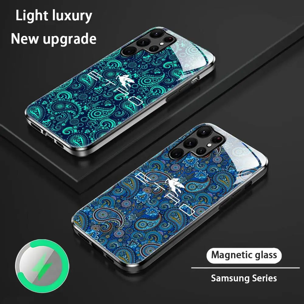 

Роскошный чехол для телефона с логотипом E-ETR-O для Samsung S25 S24 S23 S22 S21 S20 Plus Ultra Note20, стеклянный магнитный чехол
