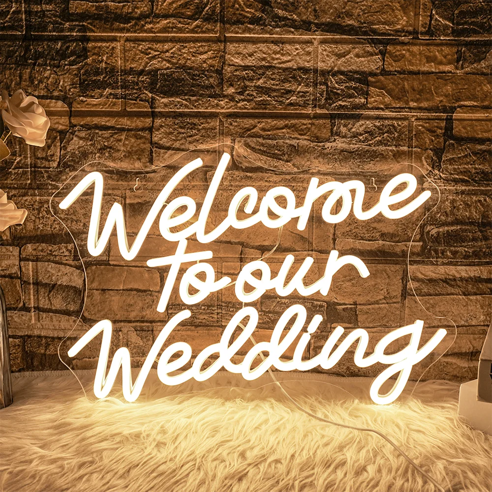 Welcome to Our Wedding Dimmable Neon Sign for Wedding Backdrop Engagement Party Valentines Day Neon Light Up Signs 5V USB