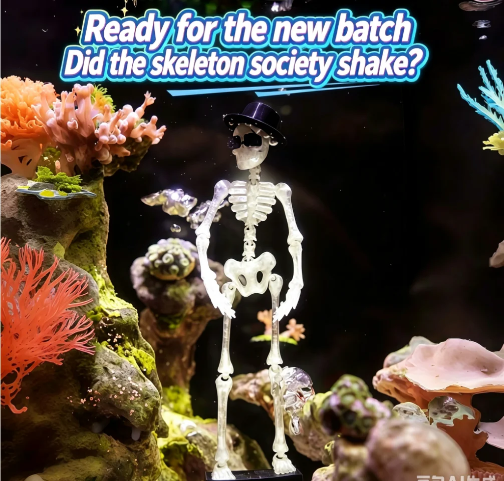Halloween Swinging Skull Aquarium Decor, 3D Printed Non Powered Fish Tank Ornament, Dancing Skeleton Figurine for Spooky Setup