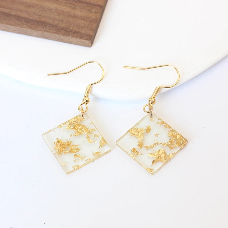 Rhombus Square Dangle Earring for Women Lovely Simple Punk Temperament Acrylic Resin Goldleaf  Jewelry Wholesale Christmas Gift