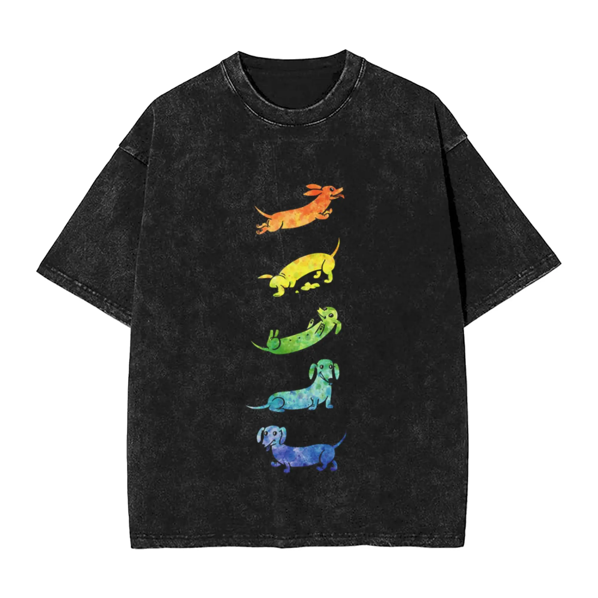 Watercolor Dachshunds  Unique Stylish A Washed T Shirt Men's Women's Oversized Cotton Tees Tops
