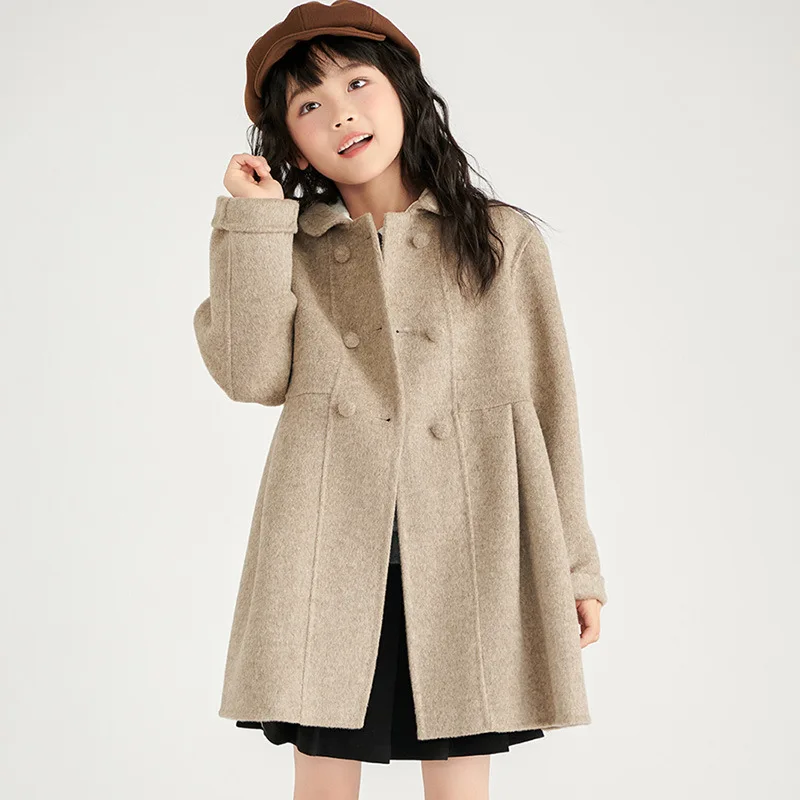 Girls' 2024 Autumn and Winter New Wool Woolen Coat Cute Collar Mid-Length Fashionable Cardigan