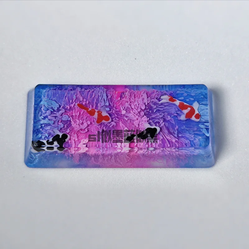 Koi Carp Point Keycap Custom Resin Personality Gaming Keyboard Caps 2.25u Enter Drip Glue Artisan Keycap for Mechanical Keyboard