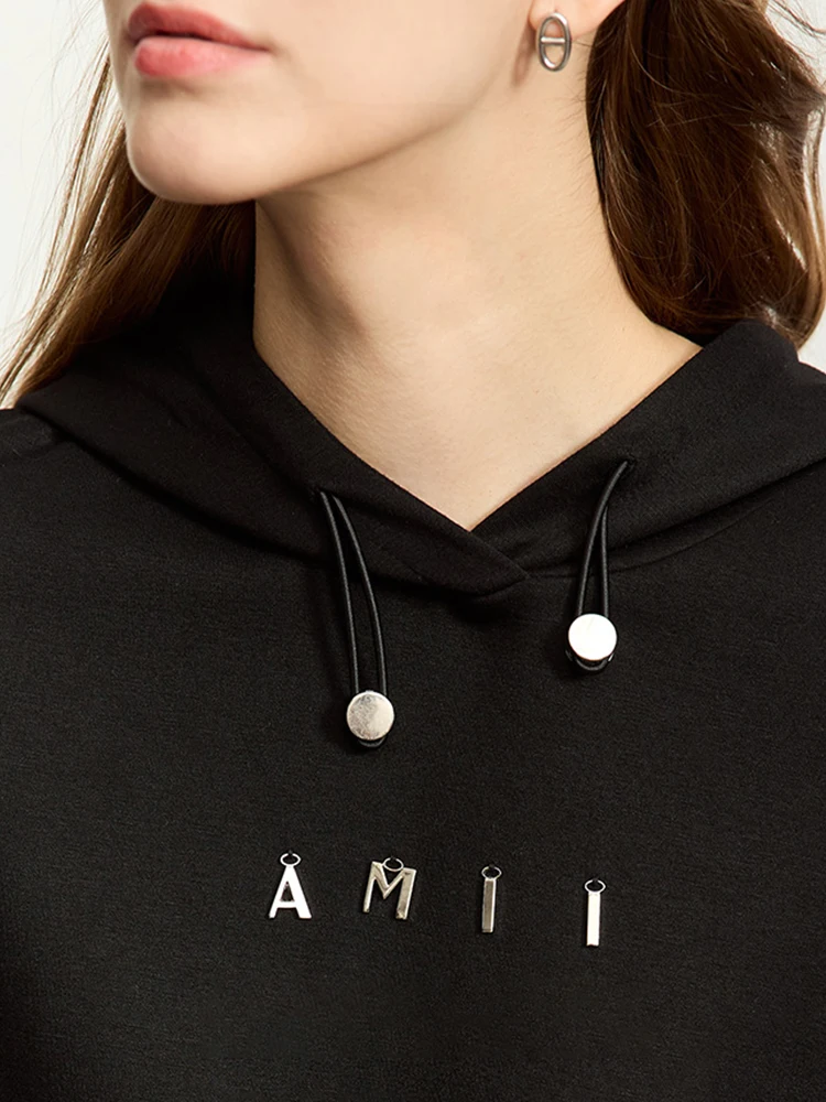 AMII Minimalist Hooded Hoodies for Women 2023 Sports Style Autumn New Loose Casual Office Lady Draw String Sweatshirts 12323129