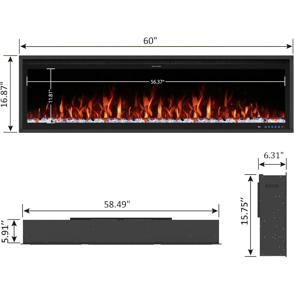 60'' WiFi- Enabled Electric Fireplace Inserts - Alexa & App Control, Slim Recessed & Wall Mounted, 13 * 13 * 3