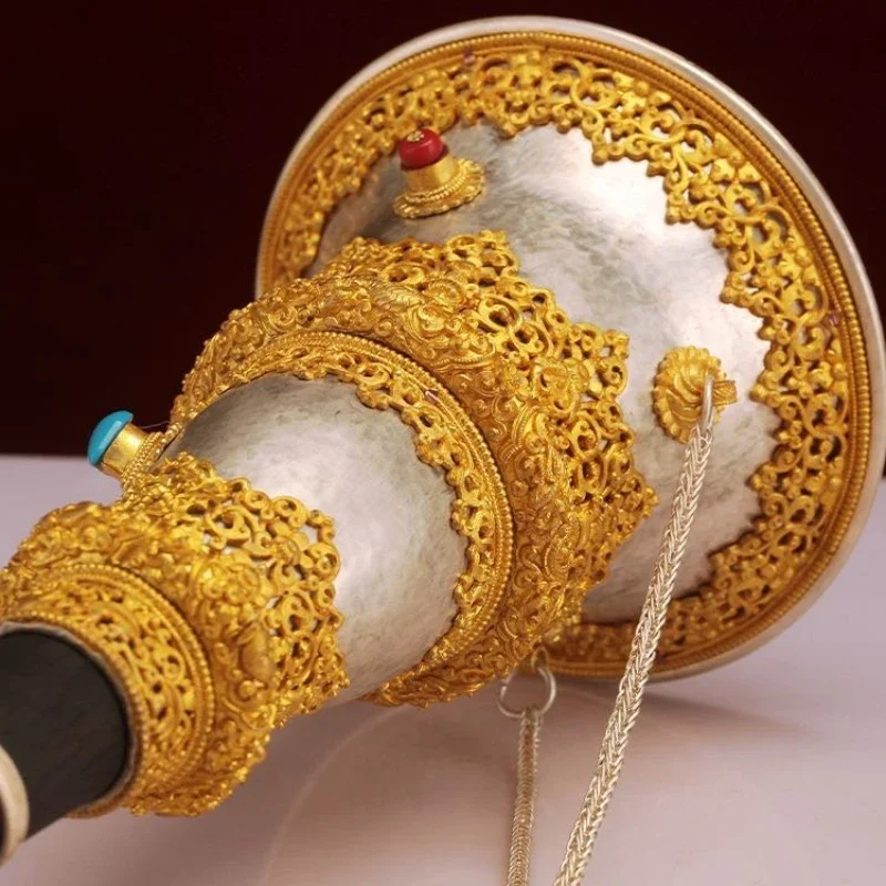 Handmade copper-carved trombone, trumpet, musical instrument, Tibetan Buddhist temple, offering spiritual tools