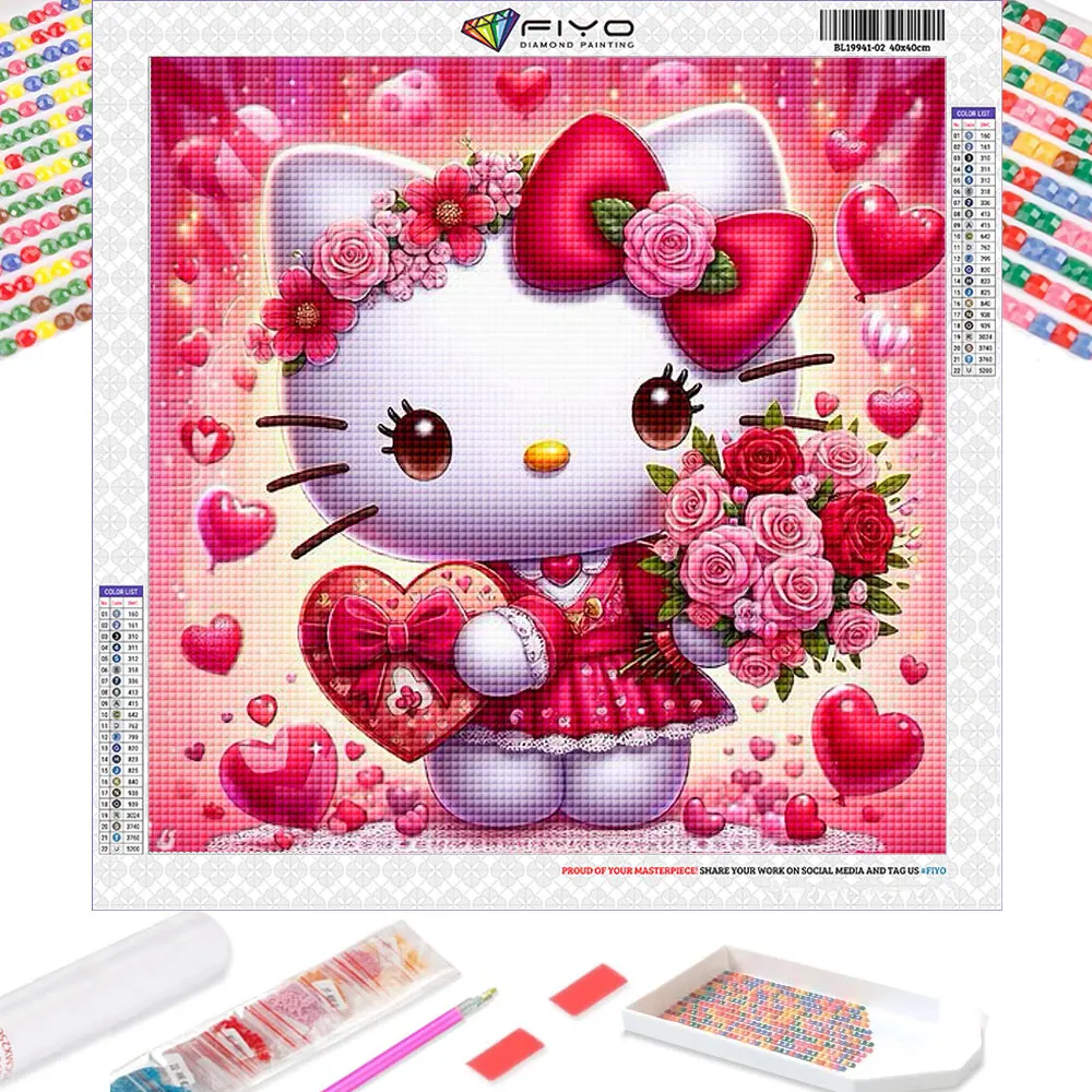 Sanrio Diamond Painting Hello Kitty DIY Drill Embroidery Heart 5D Full Mosaic Flower Handmade Gift Home Decor Craft Kit