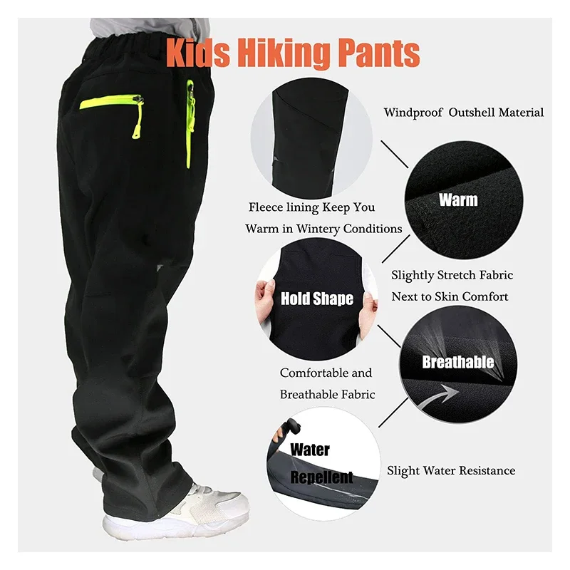 Hiking Pants Travel Winter Outing Children Kids Boys Girls Warm Fleece Lined Sport Outdoor Camping Trekking Trousers