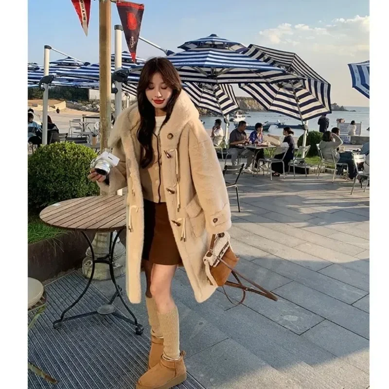 ผู้หญิง2025แฟชั่นฤดูหนาวHooded Mink Plusขนาดเป็นมิตรกับสิ่งแวดล้อมขนสัตว์ยาวเสื้อหนาสีคุณภาพสูงเสื้อขนสัตว์