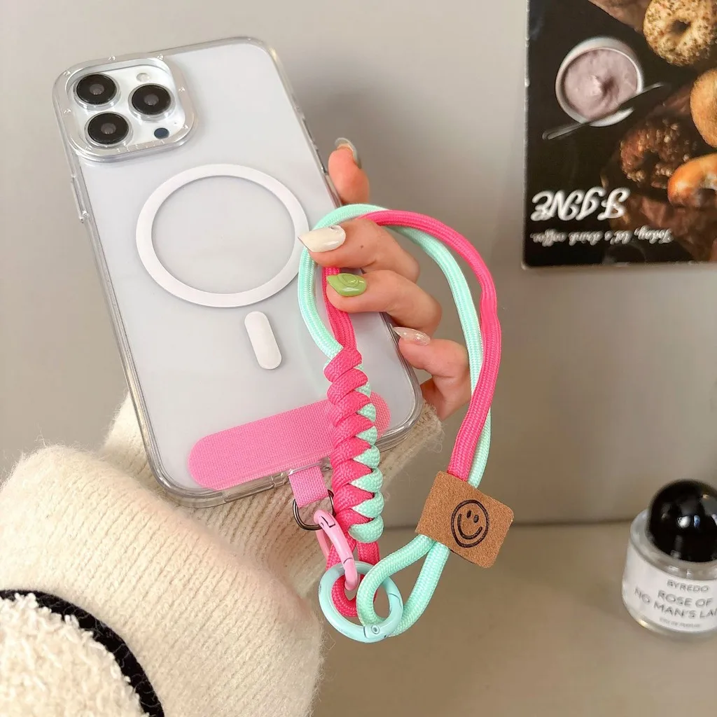 Colorful Braided Rope Keychain Cellphone Gasket Anti-loss Lanyard Keyring Unisex Backpack Pendant Car Key Holder Accessories