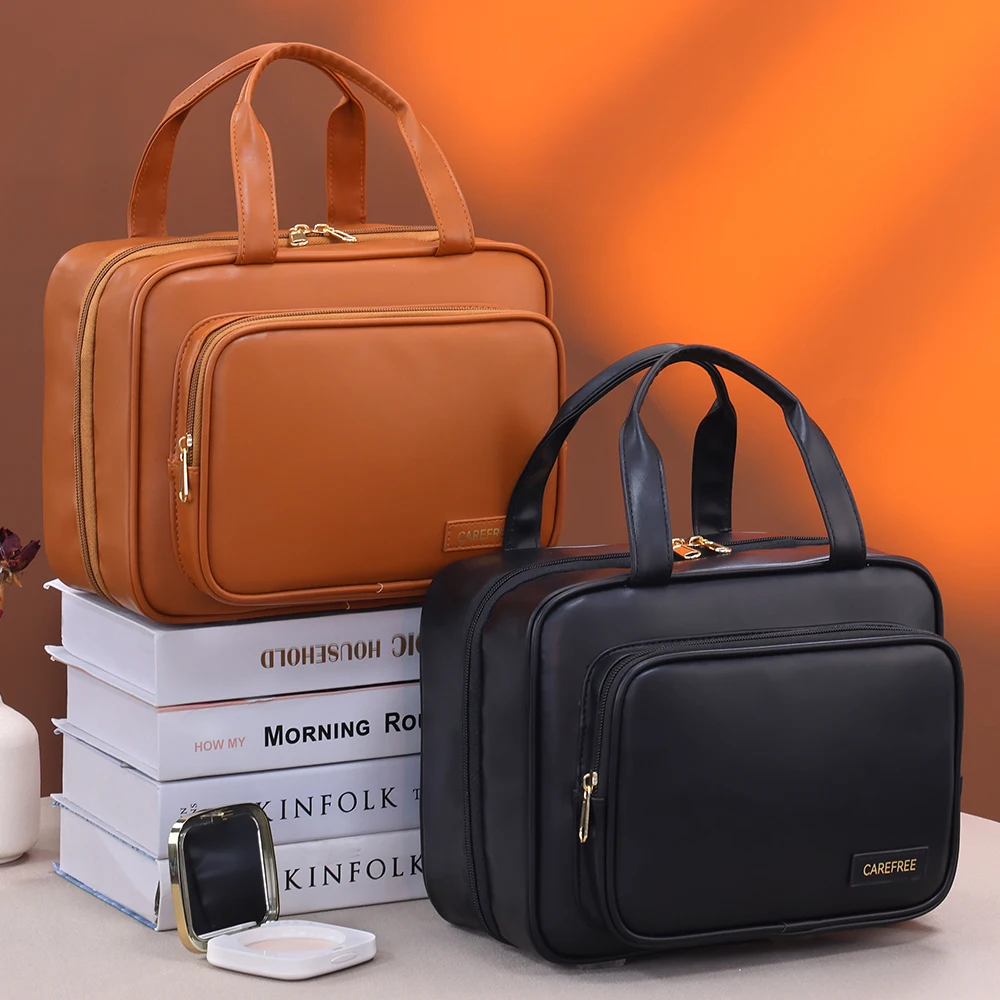 سعة كبيرة حقيبة مستحضرات التجميل ماكياج أدوات الزينة المنظم بولي Leather الجلود المحمولة السفر حقيبة أدوات الزينة المرأة حقيبة تخزين مستحضرات التجميل