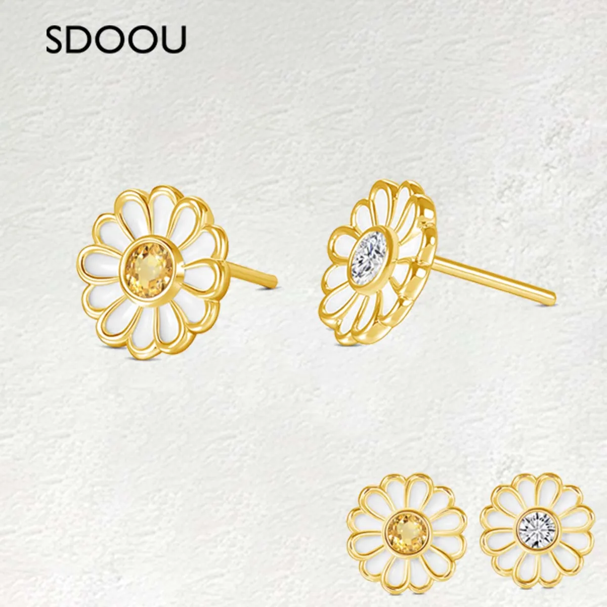 

SDOOU 14K Gold Moissanite Stud Earrings 0.3ct Flower Enamel Color Stick for Women Birthday Wedding Engagement Gift Jewelry Sweet