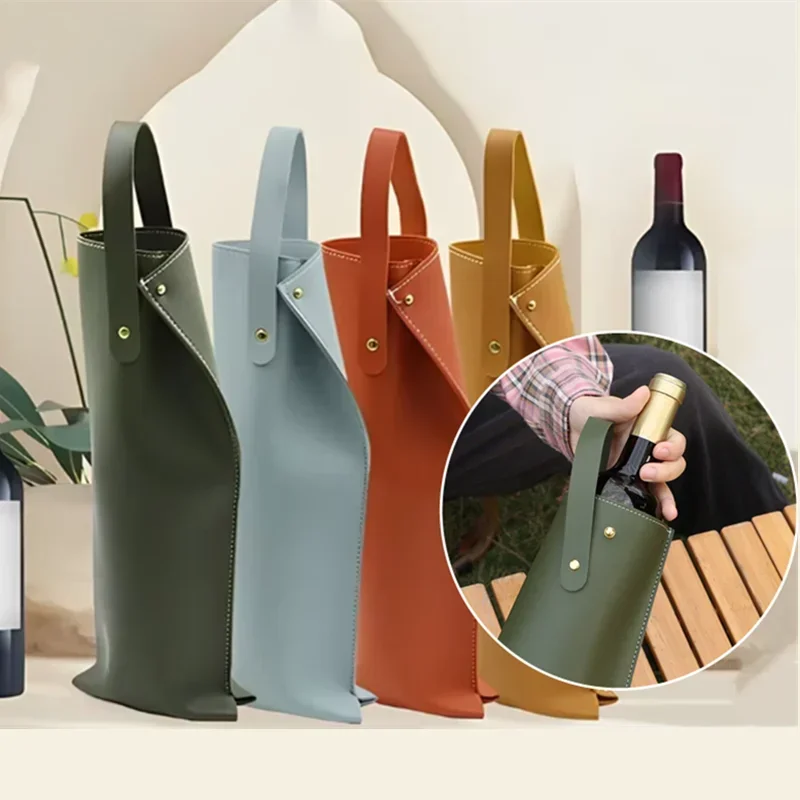 

Double-layered Wine Bag PU Leather Wine Tote Carrier Stylish Wine Bottle Champagne Protective Bag with Handle forParty Supplies