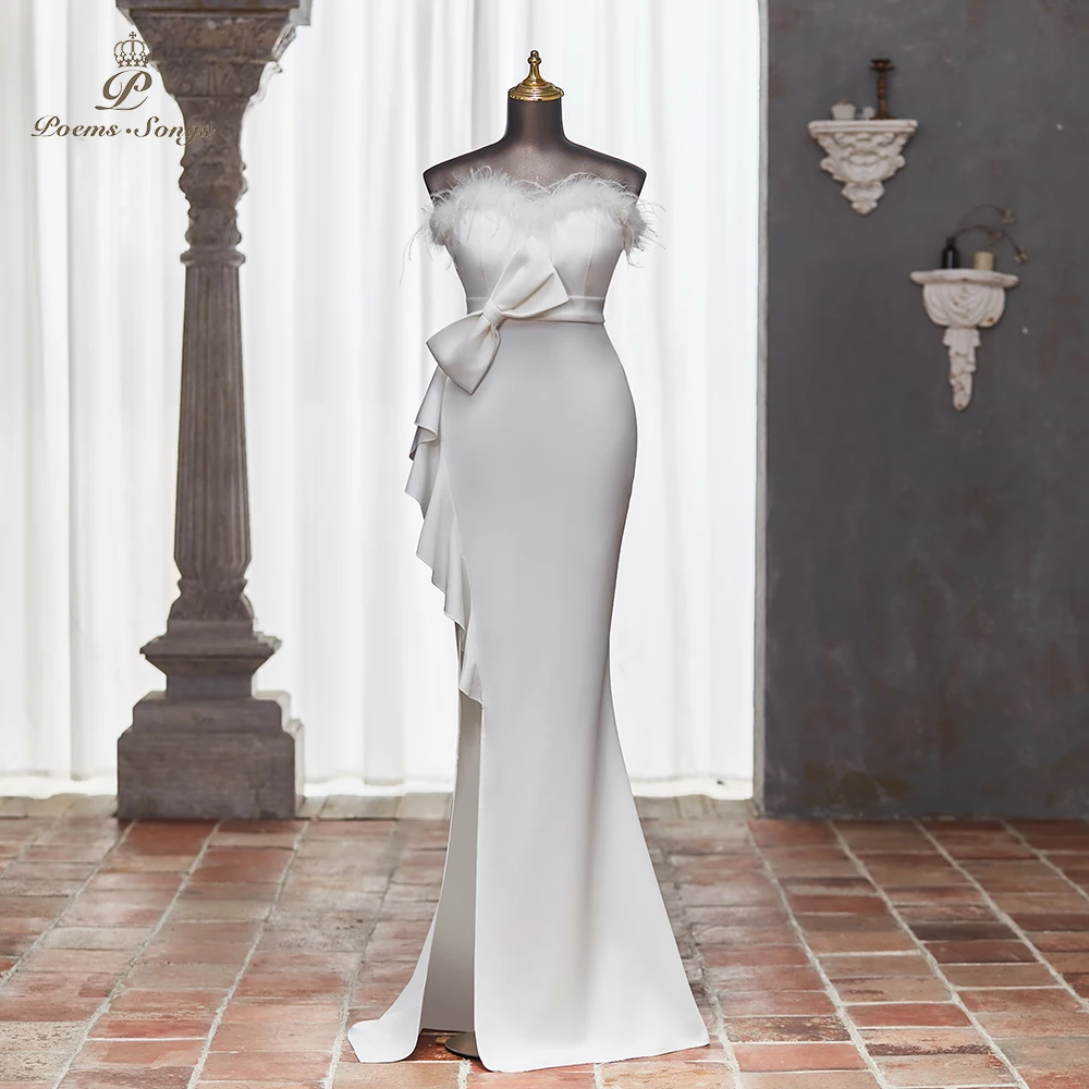 Graceful Ivory Strapless Evening Dress with Delicate Feather Trim and Elegant Ruffle vestidos de fiestas elegantes mujer