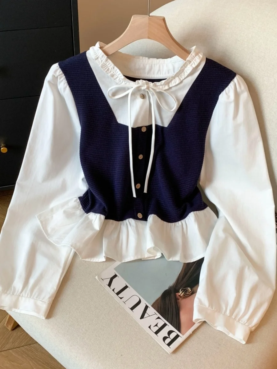 

Recommended Self-Kept Long Sve Knitted Splice irt Women Early Autumn Belt Slimming ort Top Faion Straight Cut Sle