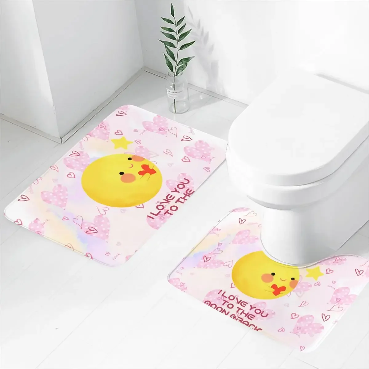 DIY Custom Rectangular U-shaped Two-piece Valentine's Day Anti Slip And Absorbent Pad Set Suitable For Bathrooms And Bedrooms