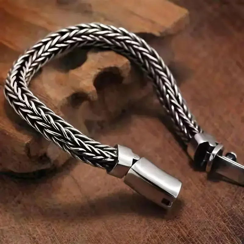 New Silver Color National Tide Hand-woven Bracelet Retro Domineering Thick Men\'s Personality Keel Fashion Bracelets Jewelry