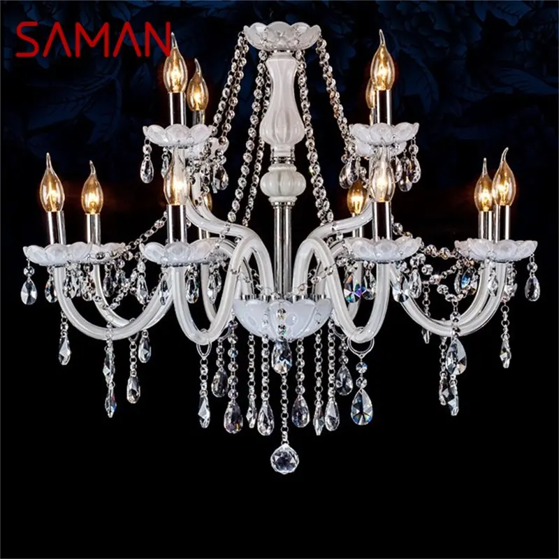 

SAMAN European Style Chandelier LED White Pendant Lamps Crystal Candle Luxury Lights Modern Fixtures for Home Hotel Hall