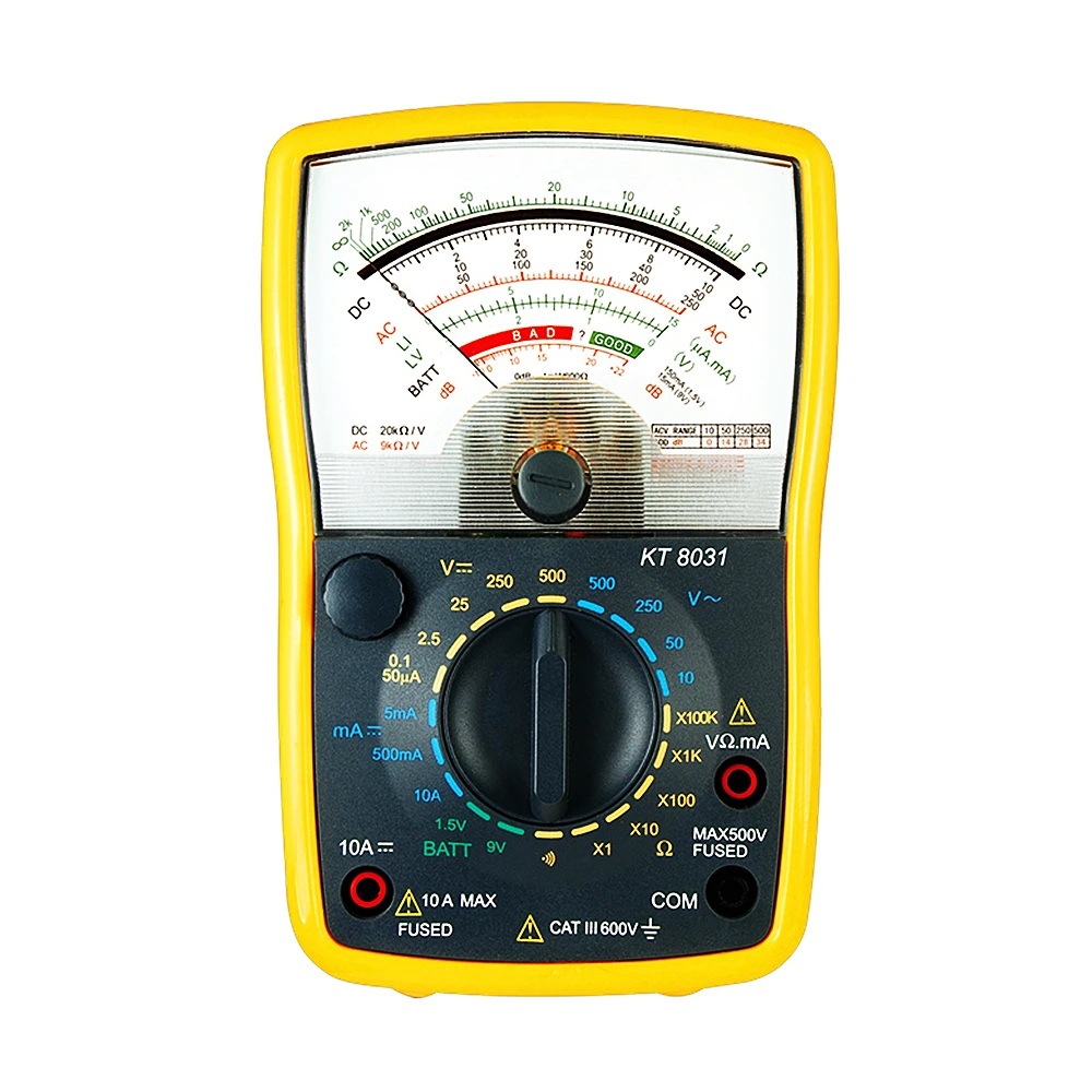 KT8031 High Precision Pointer Display Analog Multimeter AC/DC 500V 10A 20MΩ High Sensitivity Handheld Analog Multimeter