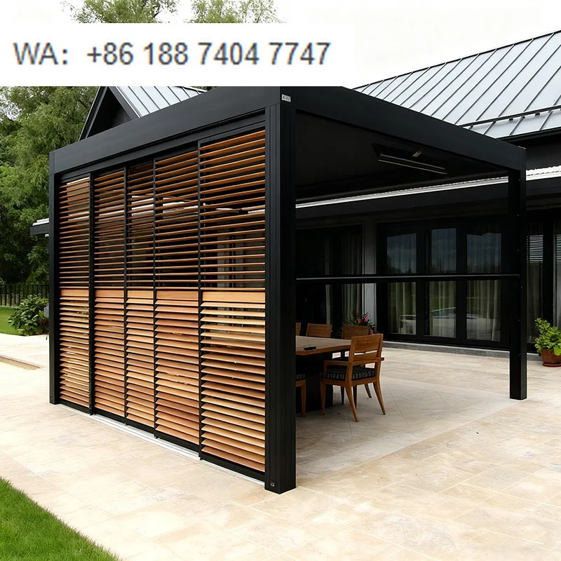 

OEM Garden Automatic Bioclimatique Waterproof Outdoor Aluminum Powder Coated LED Motorized Louvered Pergola Cover System
