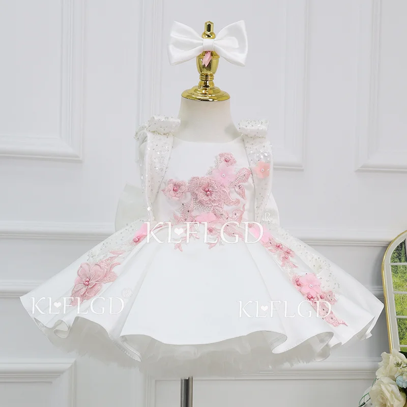 Toddler Baby Girl's First Birthday Dress, High-End Embroidered Satin Princess Dress, Baby Beauty Pageant, Fluffy Skirt
