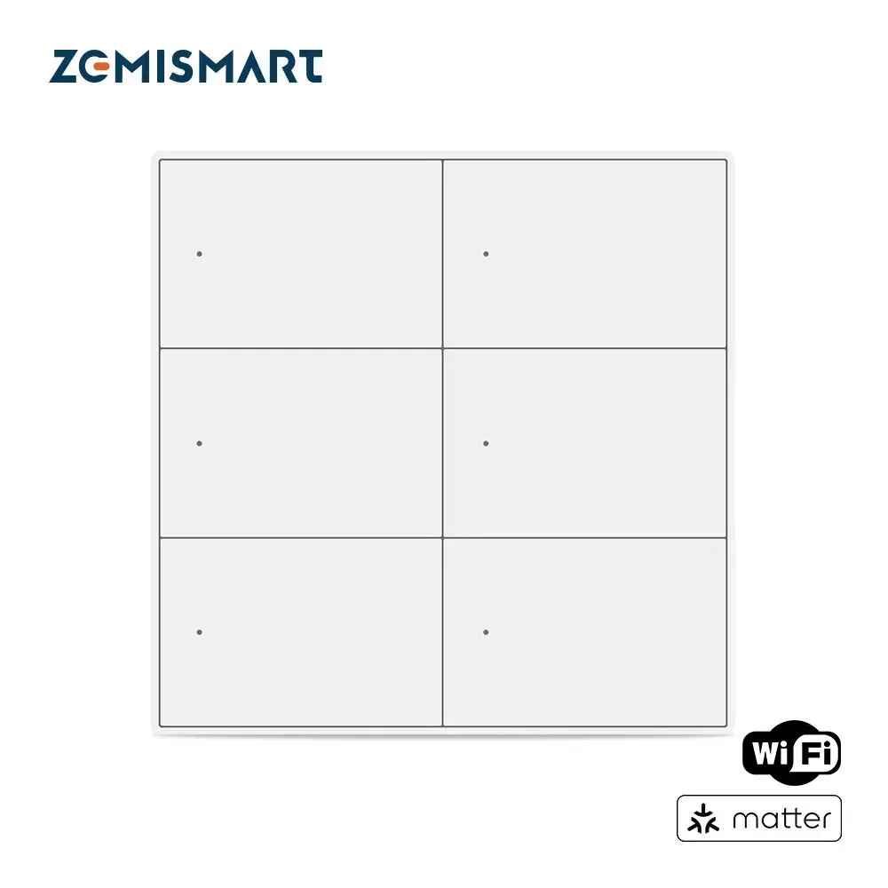 Zemismart Matter WiFi 6 Gangs Smart Wall Light Switch with Neutral 4x4 Push Button Switches SmartThings Homekit App