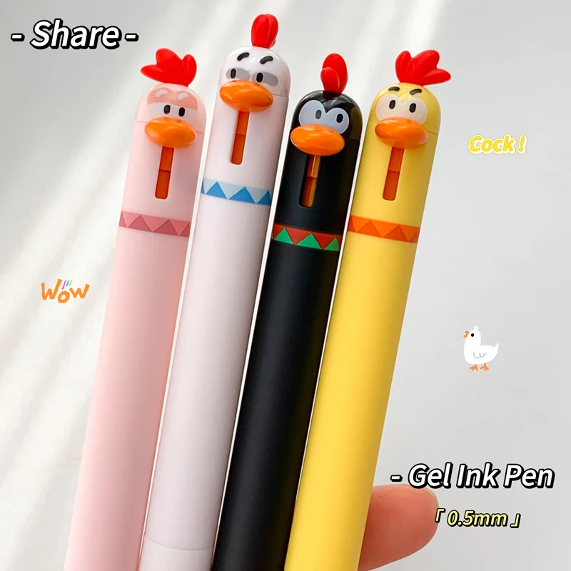 

4 шт./компл., милая гелевая ручка с петухом для студентов, креативная черная гелевая ручка 0,5 мм, ручка для письма, офисные школьные принадлежности, небольшой подарок, новинка