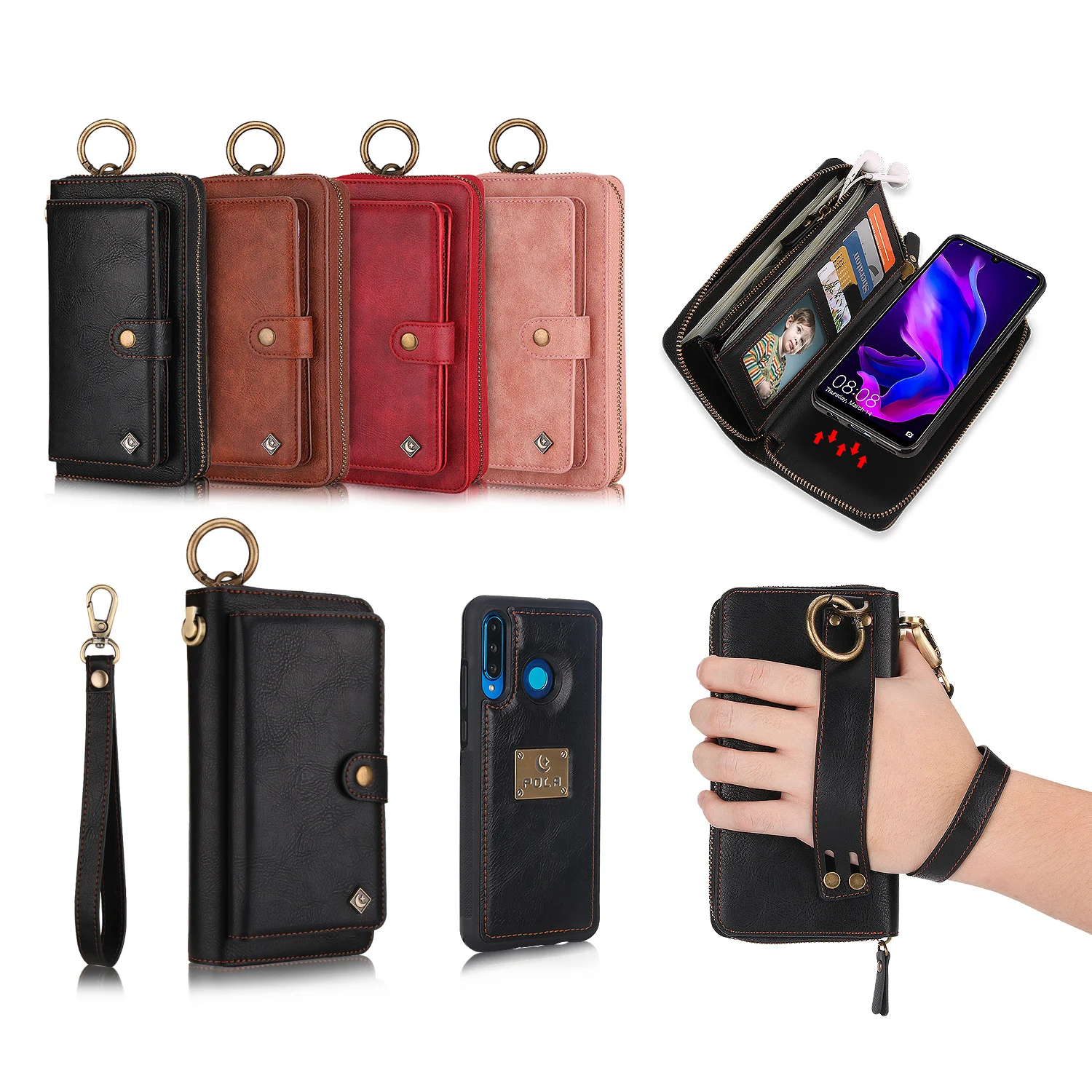 Multifunction Wallet Case For Huawei P30 Pro P30 Lite Zipper Business Leather Magnetic Split Cover