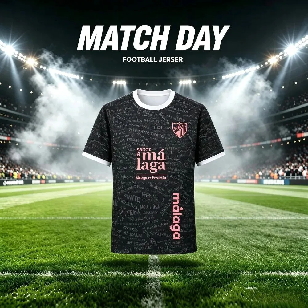 2026-27 New Malaga Football Jersey Summer Men's Women's Short Sleeved Fashion T-shirt 3D Printed Quick Drying Sports