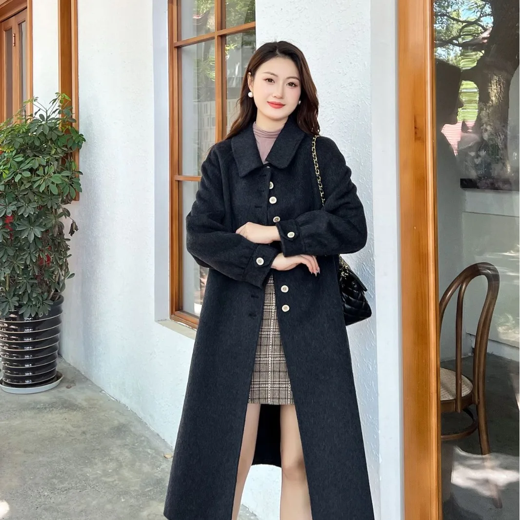 

Black double-sided woolen coat women's 2023 autumn and winter new high-end small cashmere coat slim-fitting