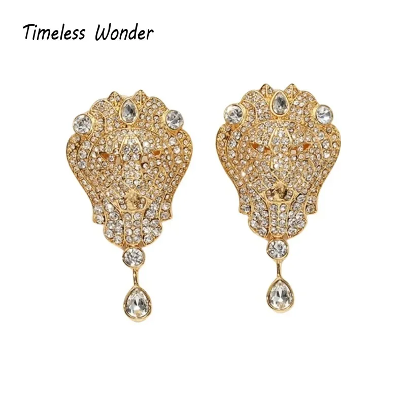 

Timeless Wonder Fancy Zircon Lion Button Earrings for Women Designer Jewelry Luxury Brand Ins Medieval Rare Prom Retro 2232