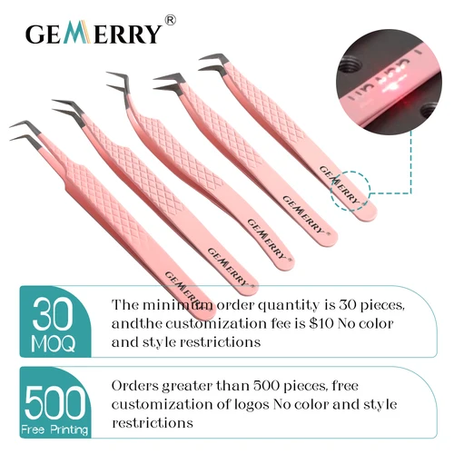 Imagen 2 del producto Pinzas Gemerry para pestañas, extensiones de pestañas profesionales, cejas, puntas de fibra de acero inoxidable, pinzas antiestáticas, herramientas de maquillaje