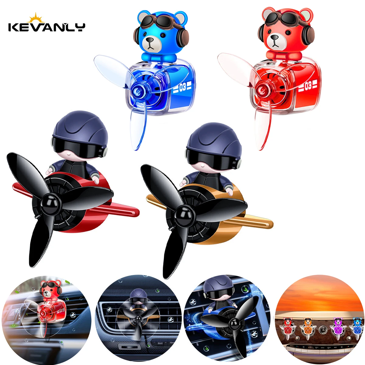 

Car Air Freshier Plane Pilot Cute Bear Dog Vent Clip Rotatable Fan Diffuser Perfume Fragrance Aroma Odorless Interior Decoration
